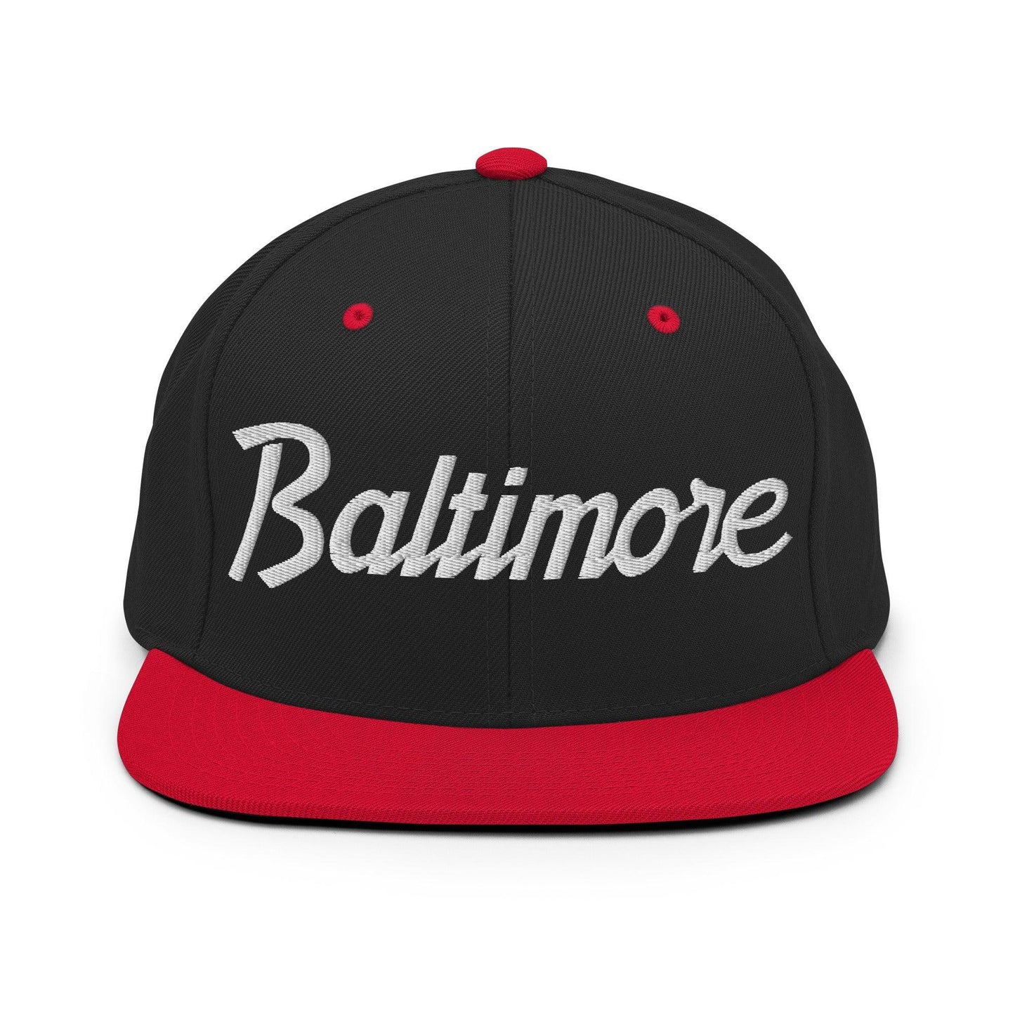 Baltimore Script Snapback Hat Black Red