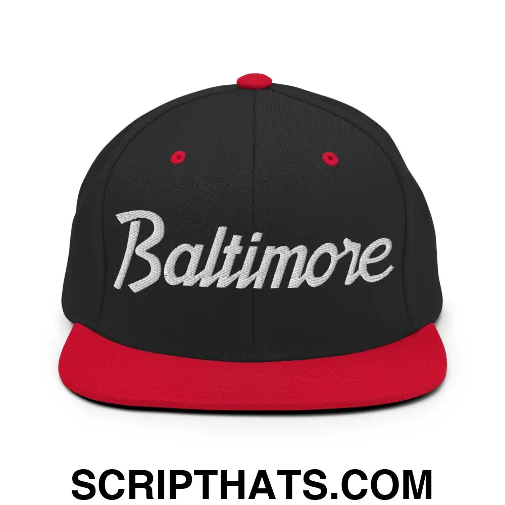 Baltimore Script Snapback Hat Black Red