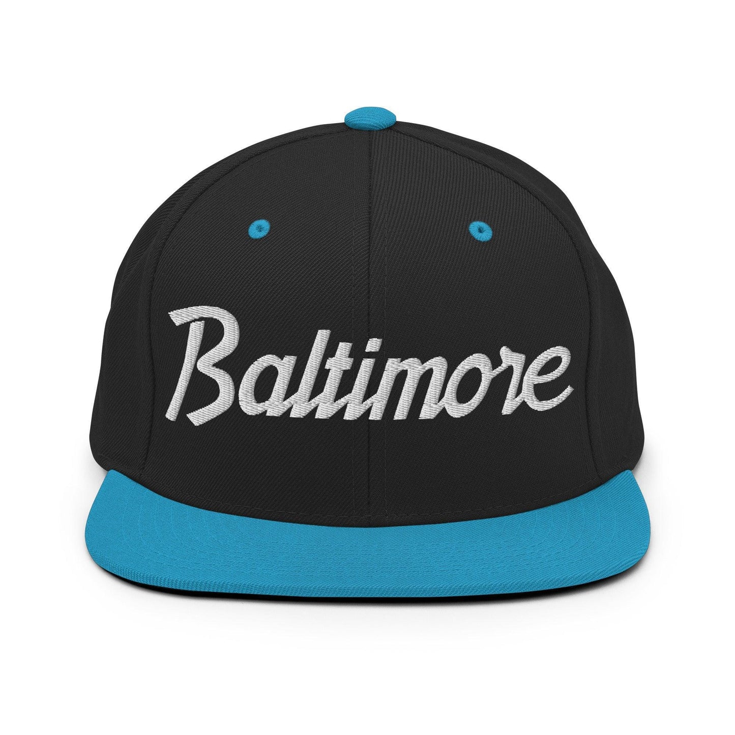 Baltimore Script Snapback Hat Black Teal