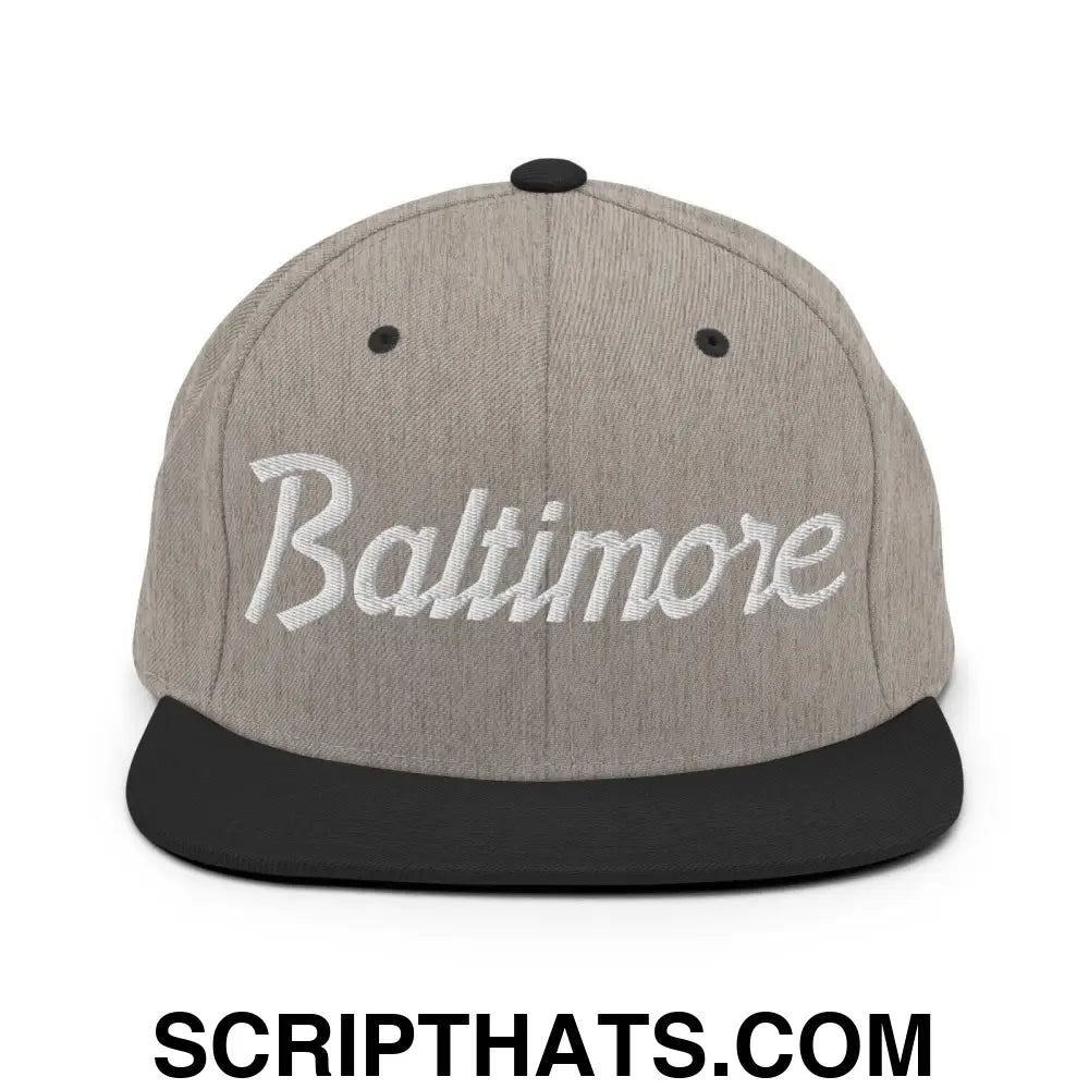 Baltimore Script Snapback Hat Heather Black