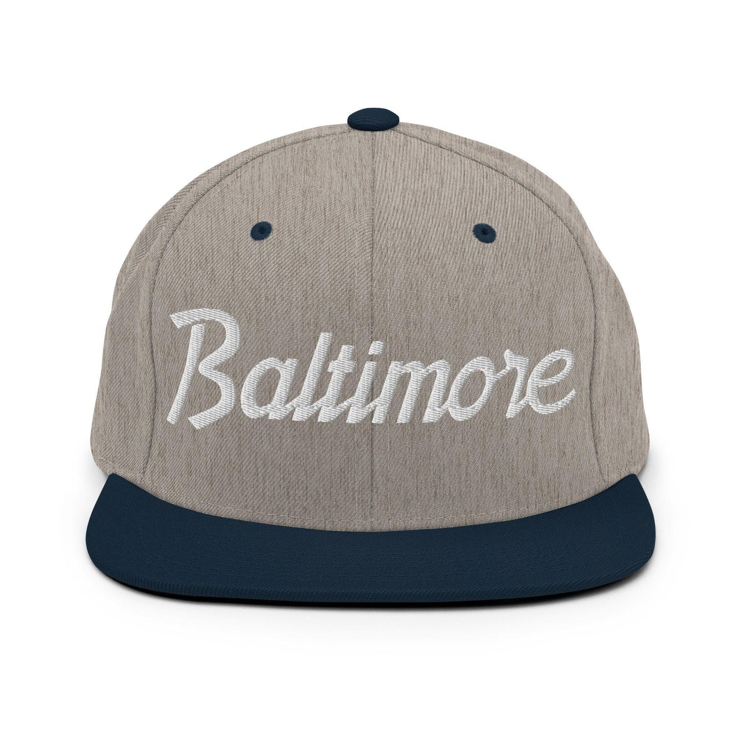 Baltimore Script Snapback Hat Heather Grey Navy