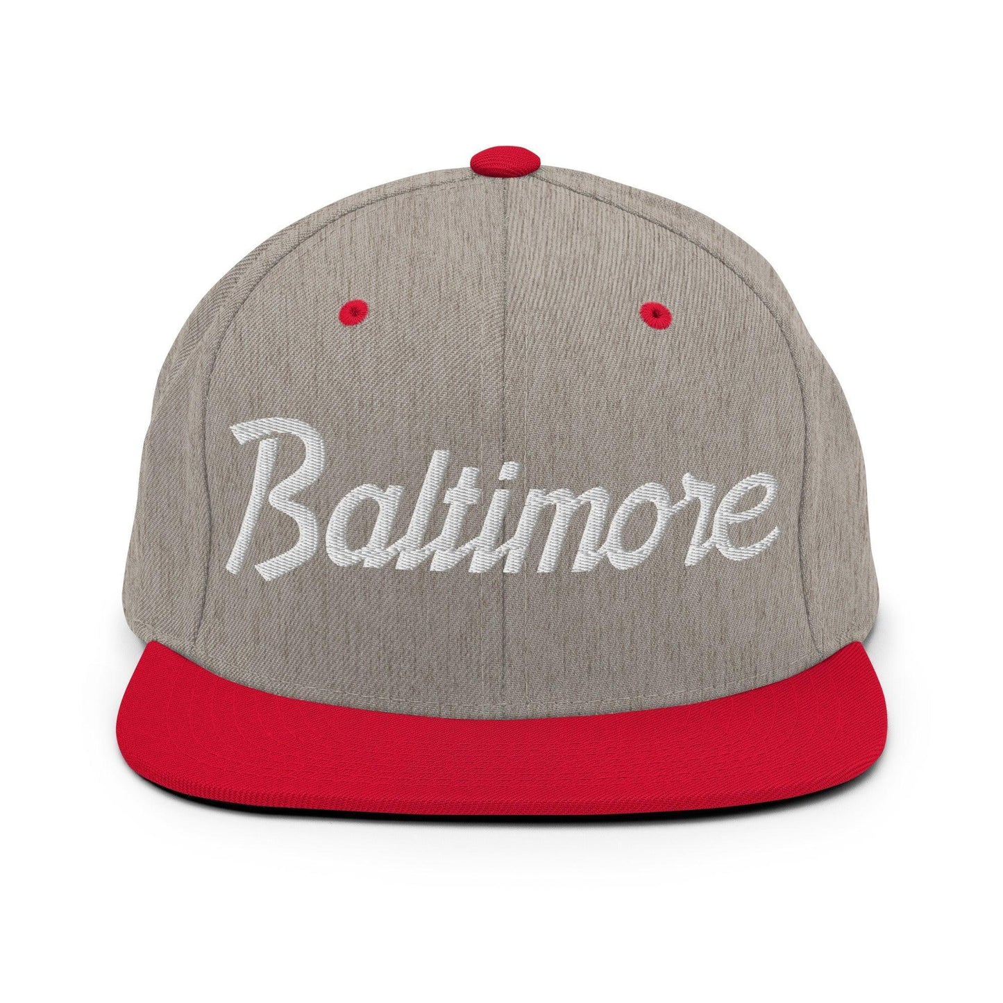 Baltimore Script Snapback Hat Heather Grey Red