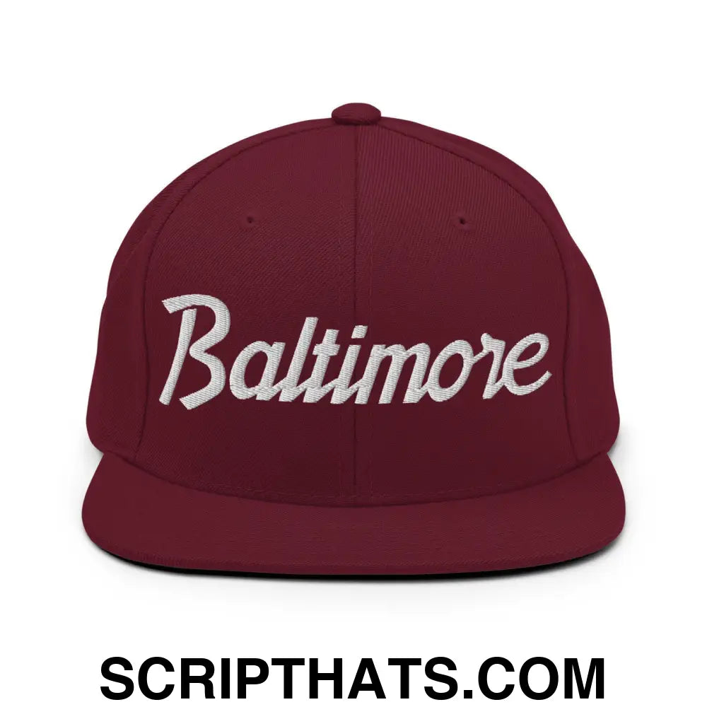 Baltimore Script Snapback Hat Maroon