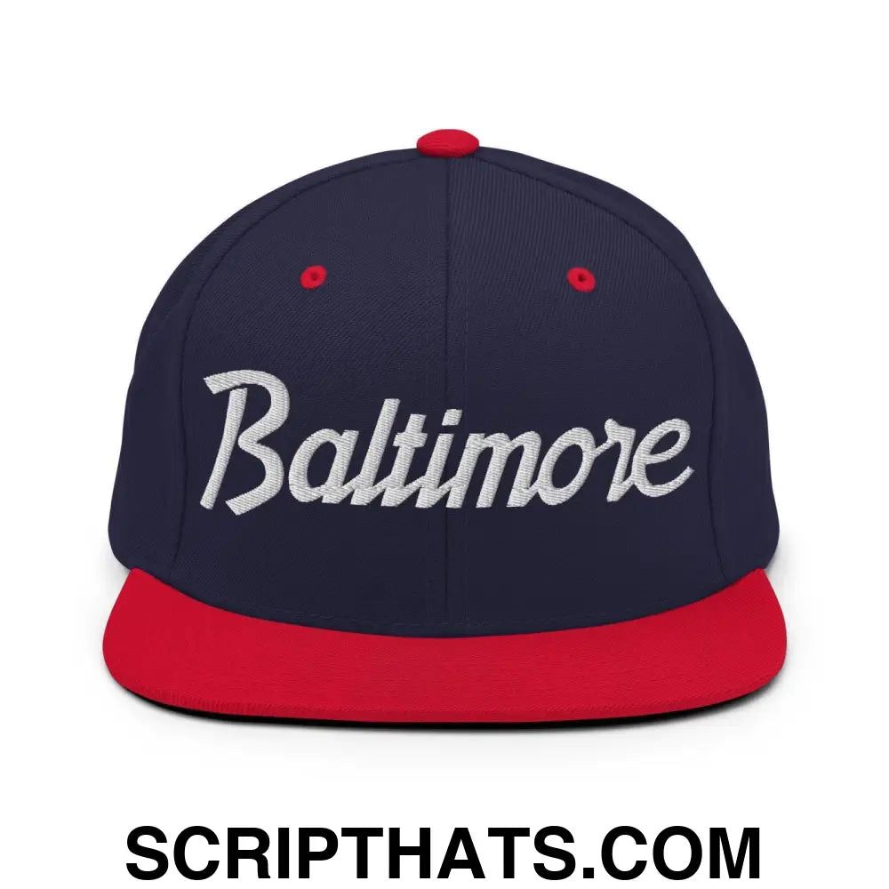 Baltimore Script Snapback Hat Navy Red