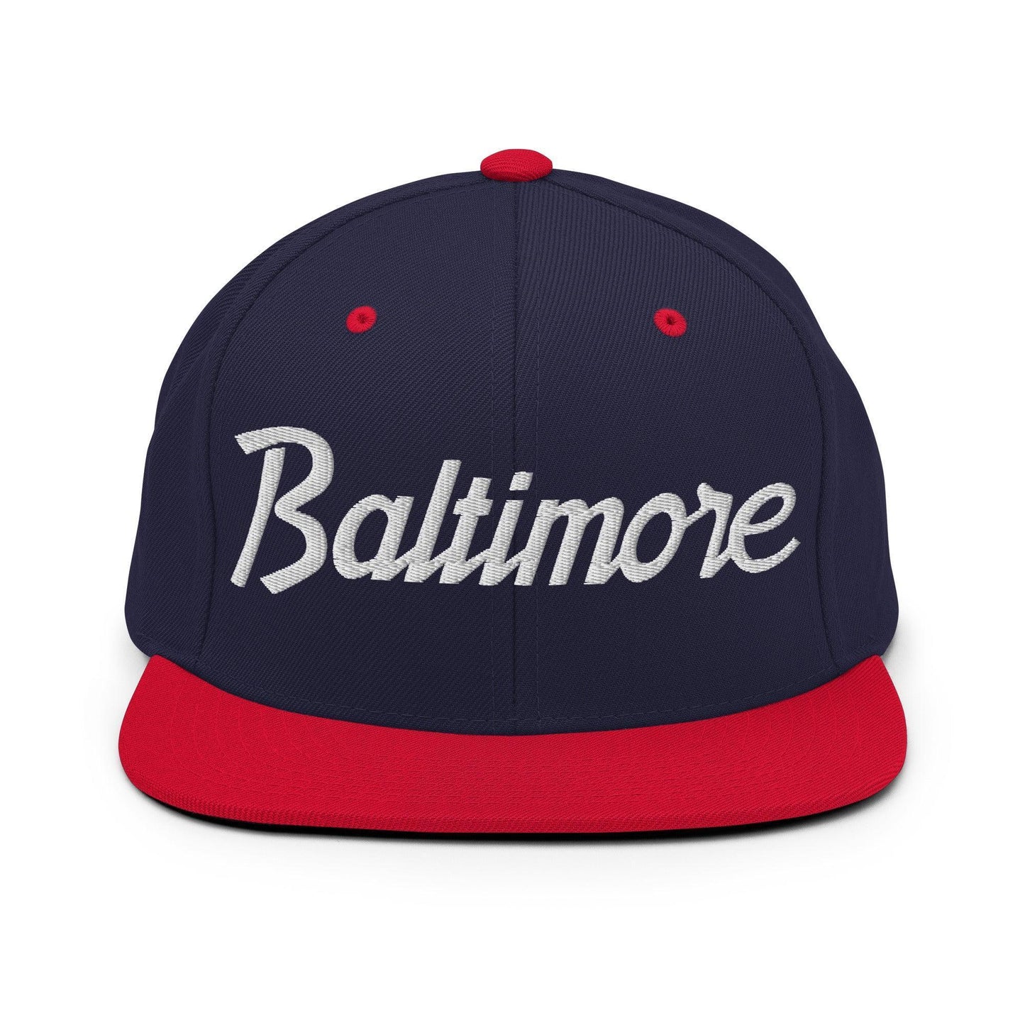 Baltimore Script Snapback Hat Navy Red