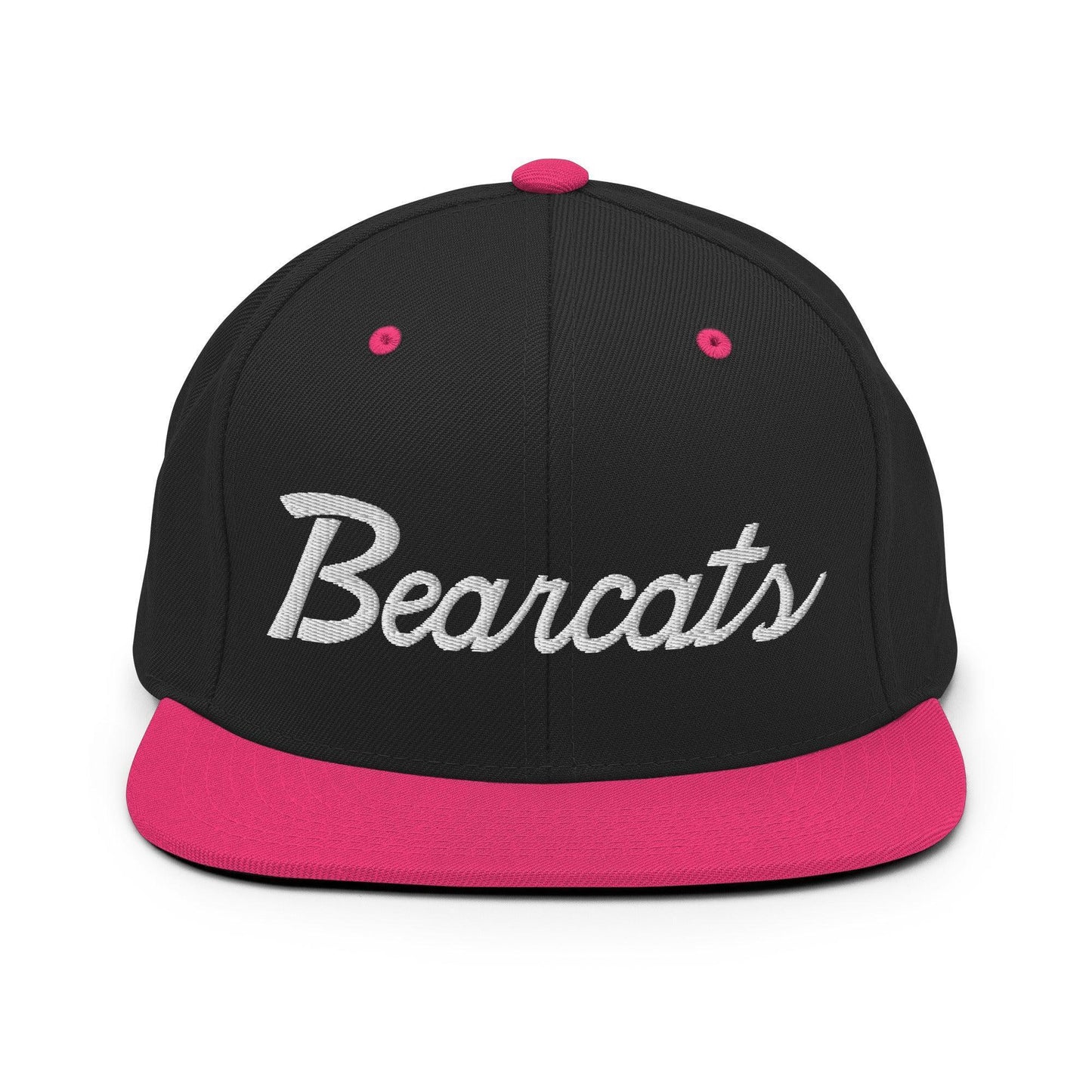 Bearcats School Mascot Script Snapback Hat Black Neon Pink