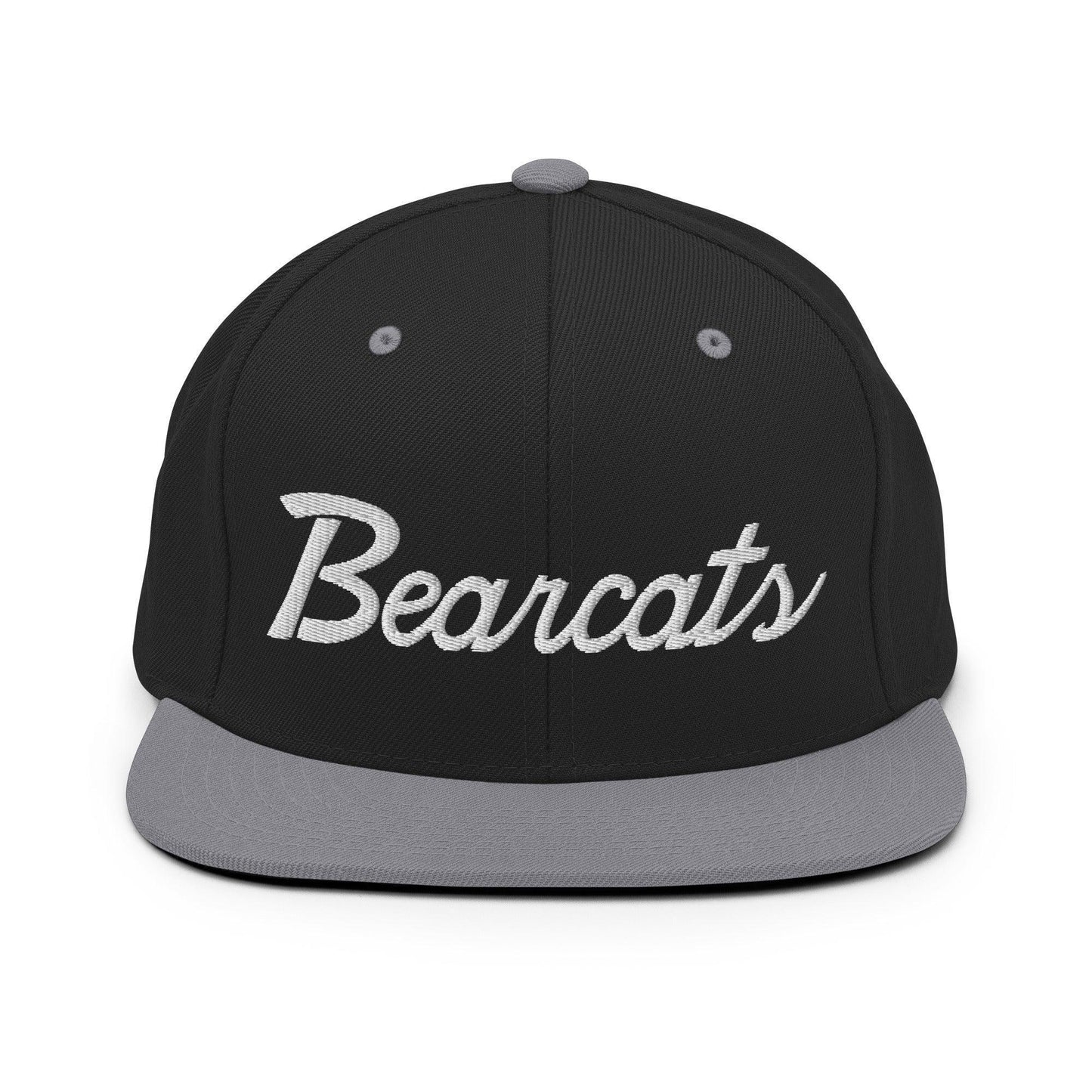 Bearcats School Mascot Script Snapback Hat Black Silver