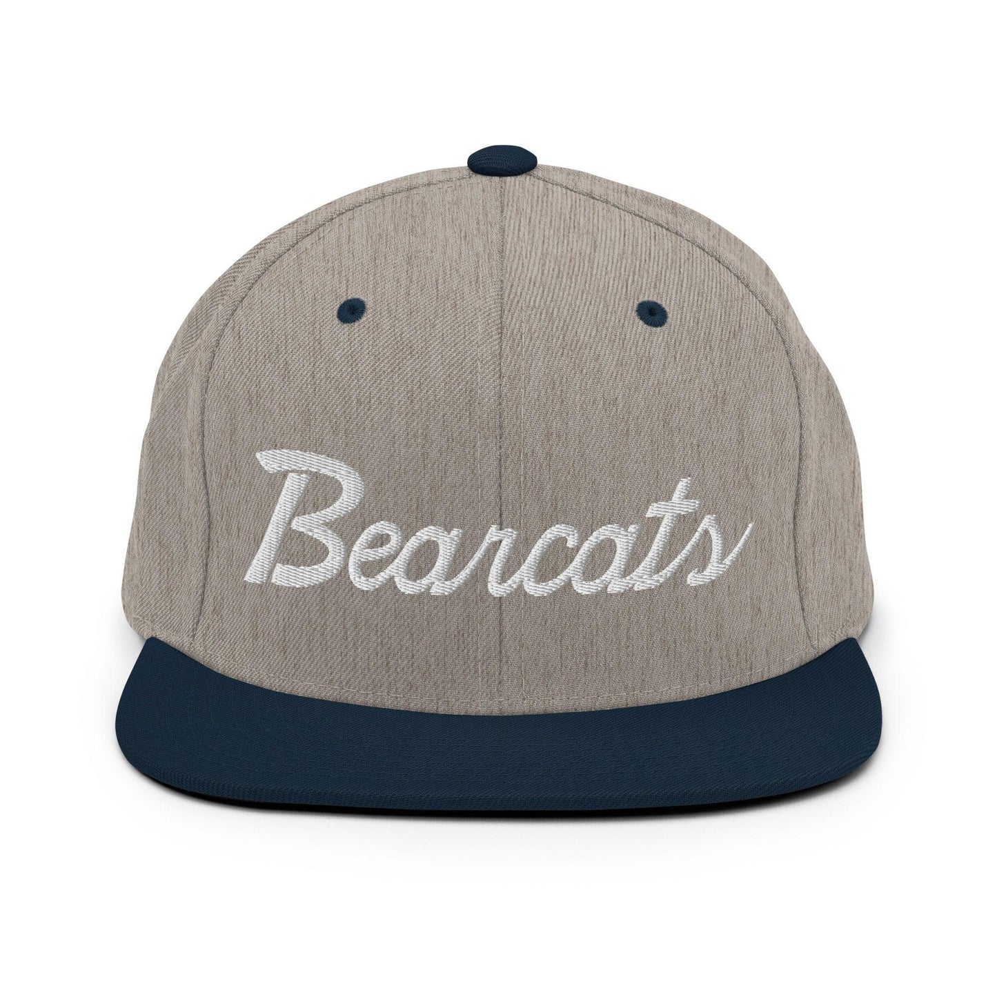 Bearcats School Mascot Script Snapback Hat Heather Grey Navy