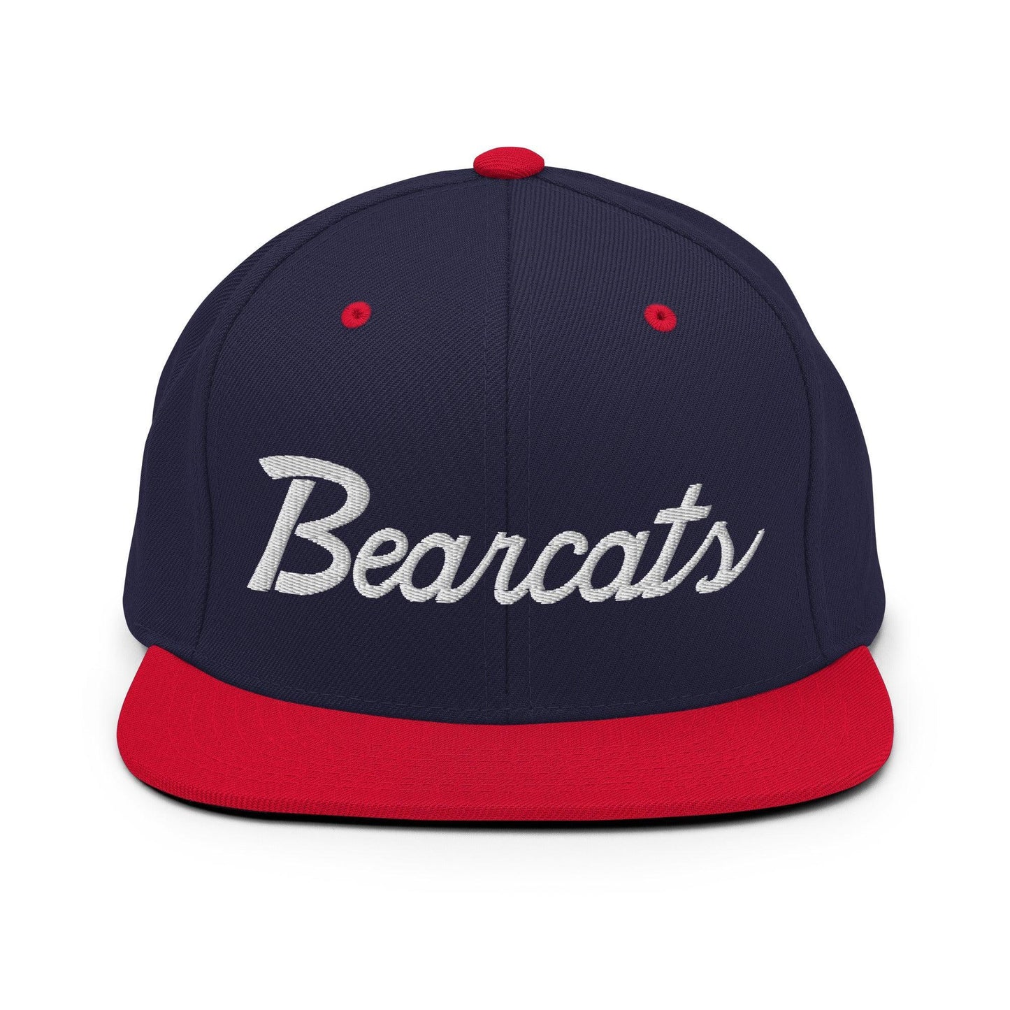 Bearcats School Mascot Script Snapback Hat Navy Red