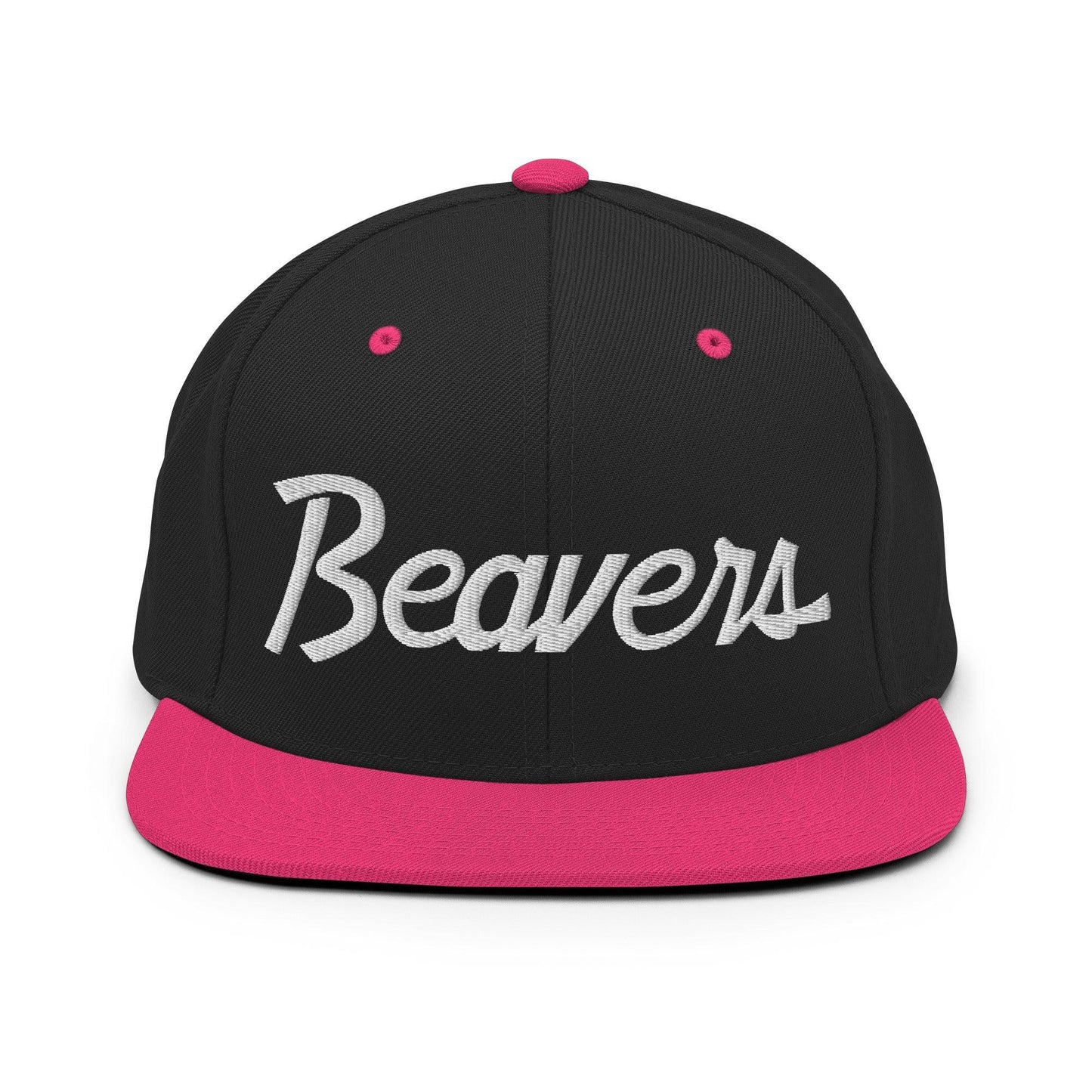 Beavers School Mascot Script Snapback Hat Black Neon Pink