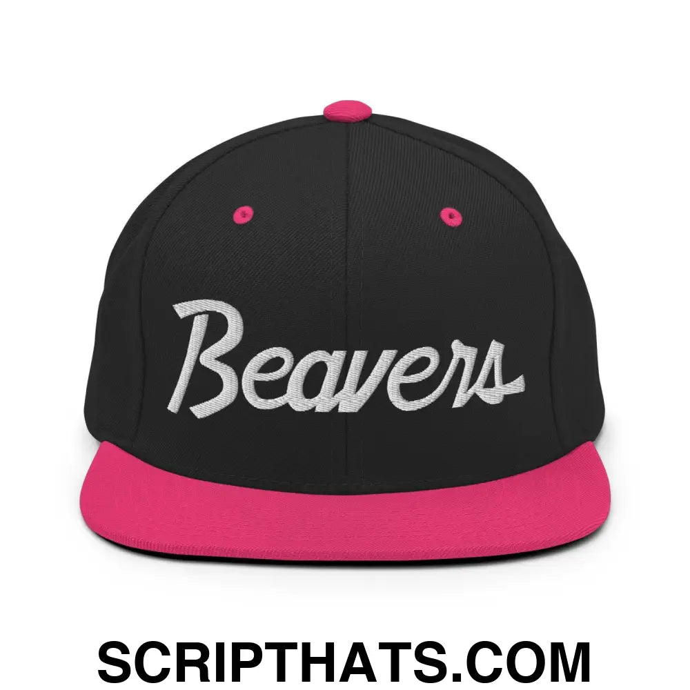 Beavers School Mascot Script Snapback Hat Black Neon Pink