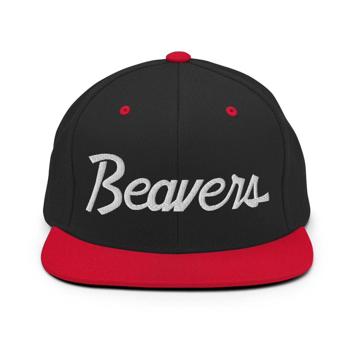 Beavers School Mascot Script Snapback Hat Black Red