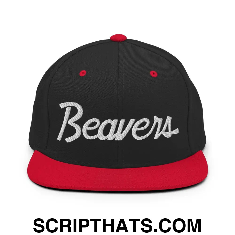 Beavers School Mascot Script Snapback Hat Black Red