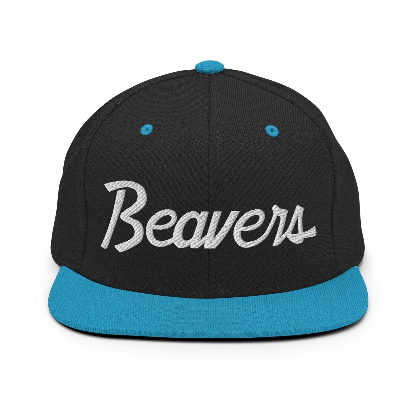 Beavers School Mascot Script Snapback Hat Black Teal