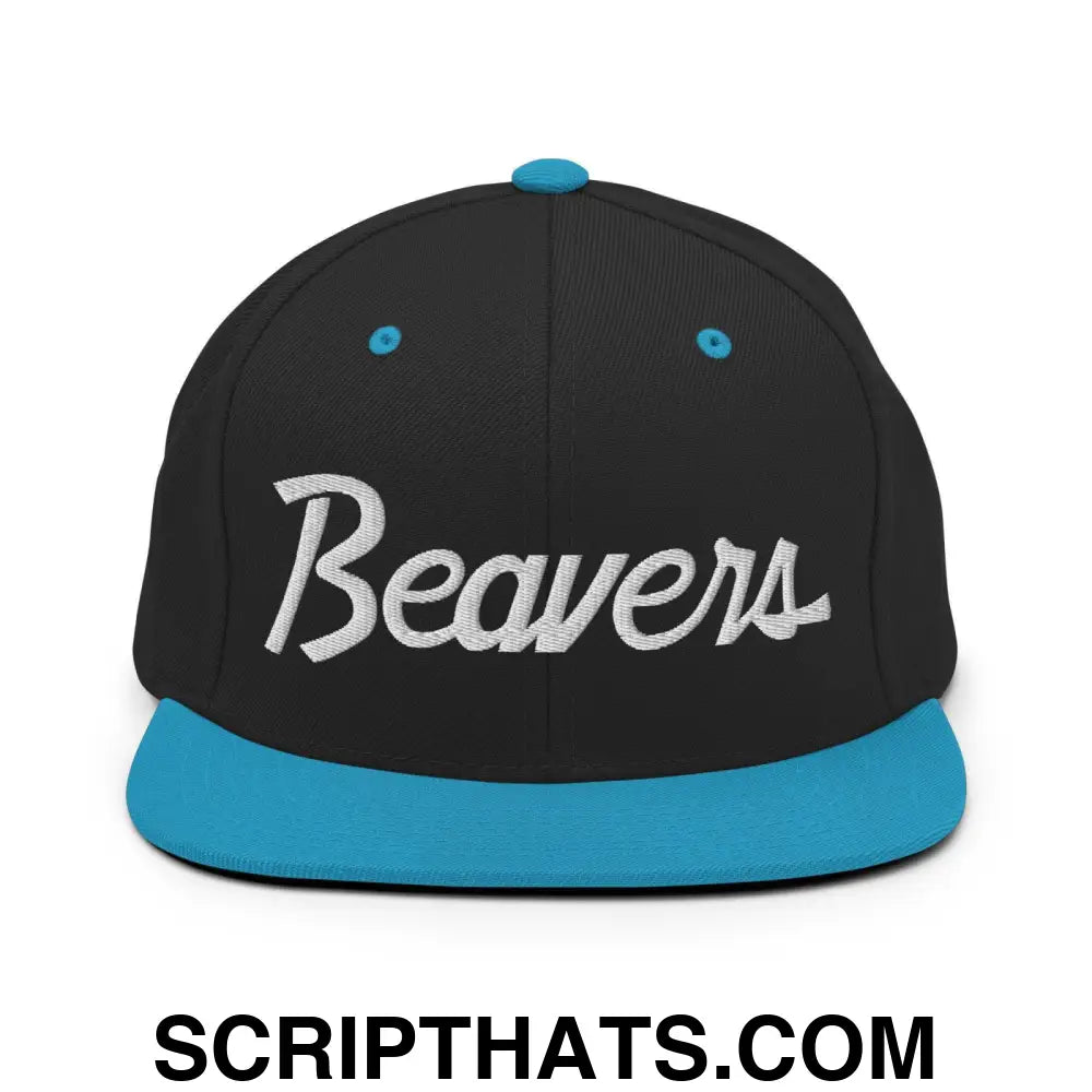 Beavers School Mascot Script Snapback Hat Black Teal