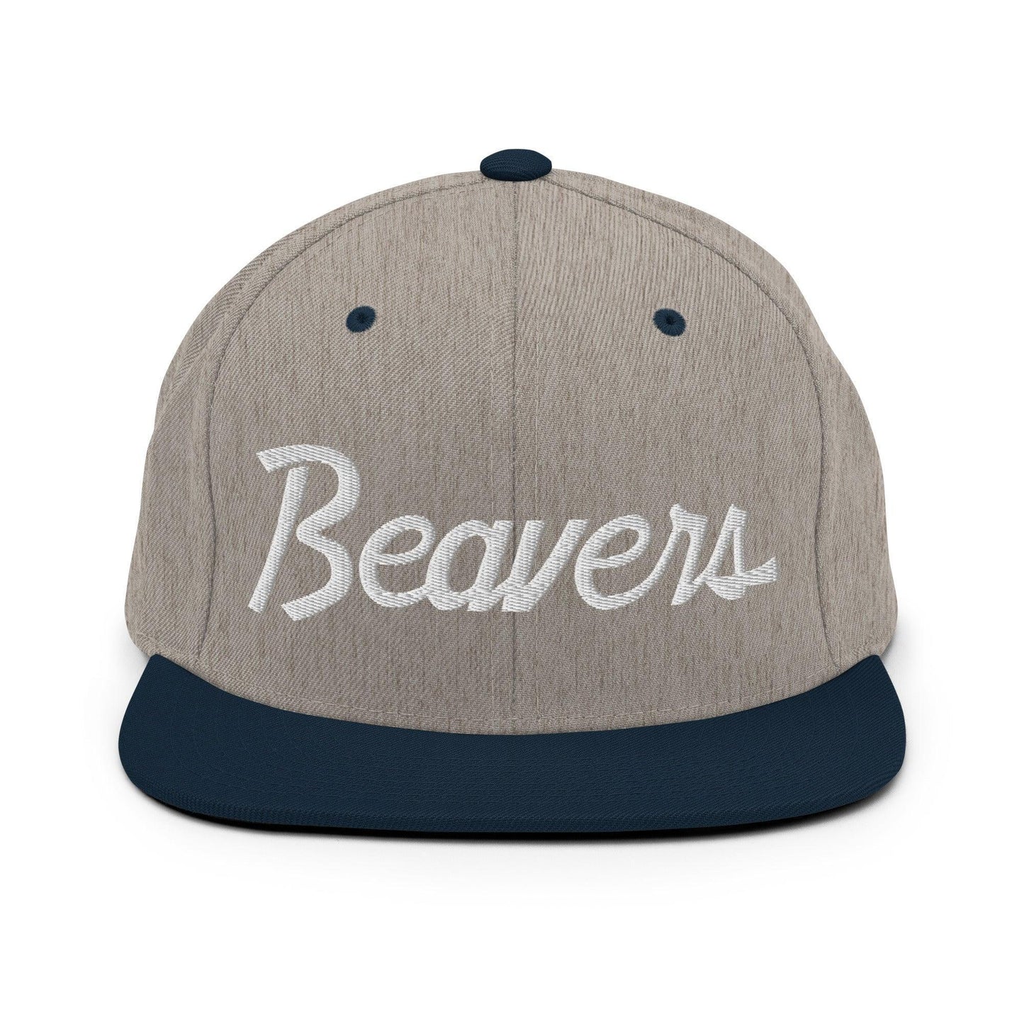 Beavers School Mascot Script Snapback Hat Heather Grey Navy