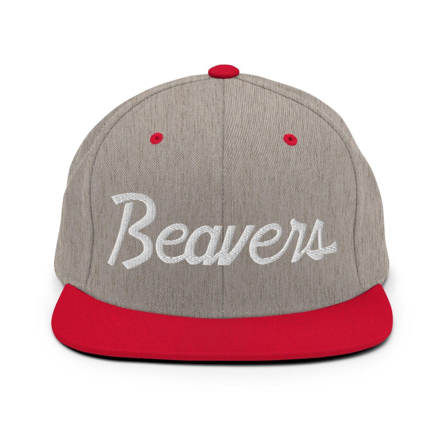 Beavers School Mascot Script Snapback Hat Heather Grey Red