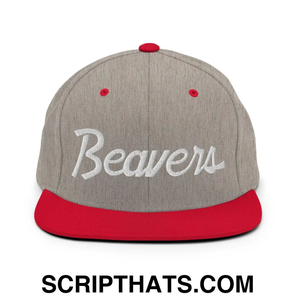 Beavers School Mascot Script Snapback Hat Heather Grey Red