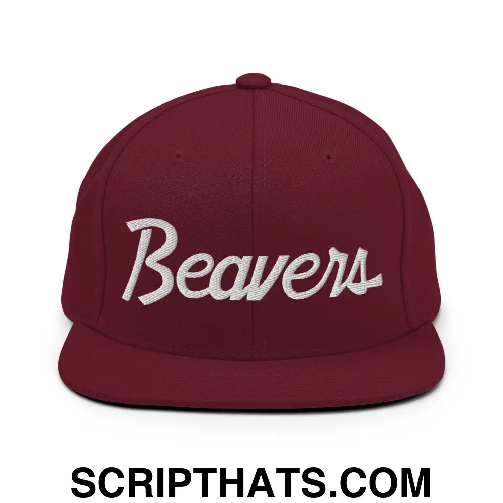 Beavers School Mascot Script Snapback Hat Maroon