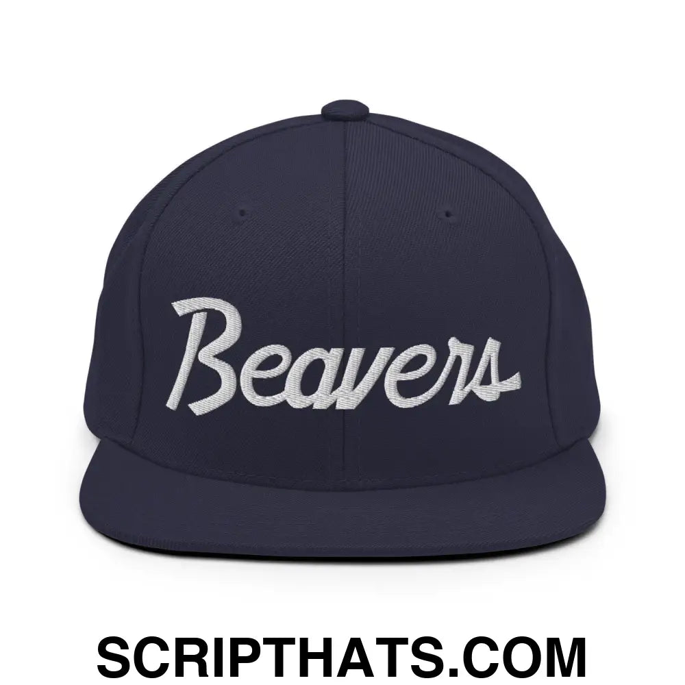 Beavers School Mascot Script Snapback Hat Navy