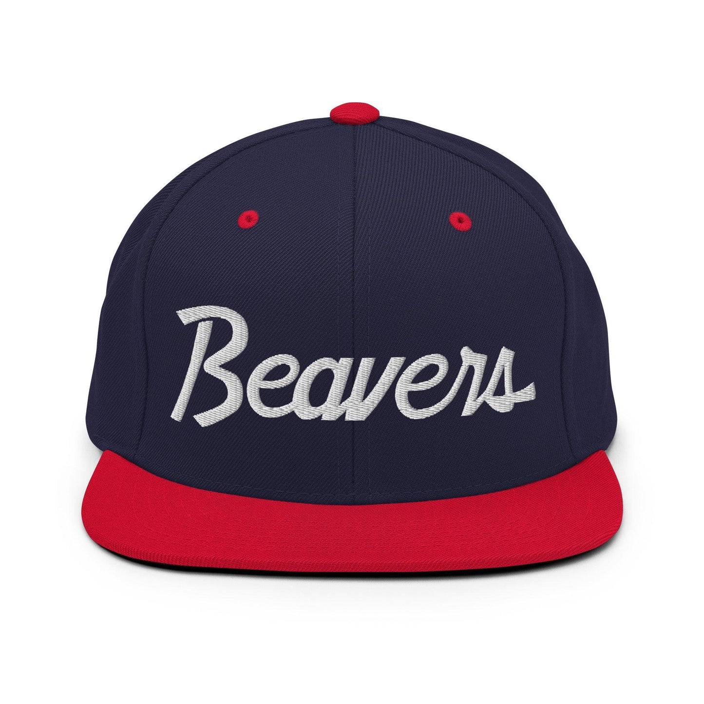 Beavers School Mascot Script Snapback Hat Navy Red