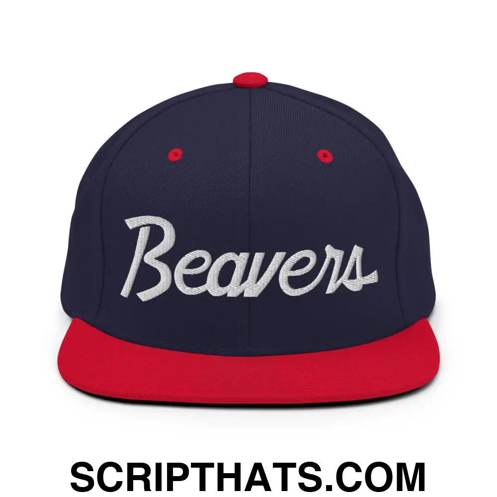 Beavers School Mascot Script Snapback Hat Navy Red