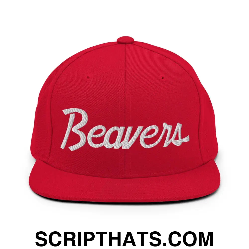 Beavers School Mascot Script Snapback Hat Red