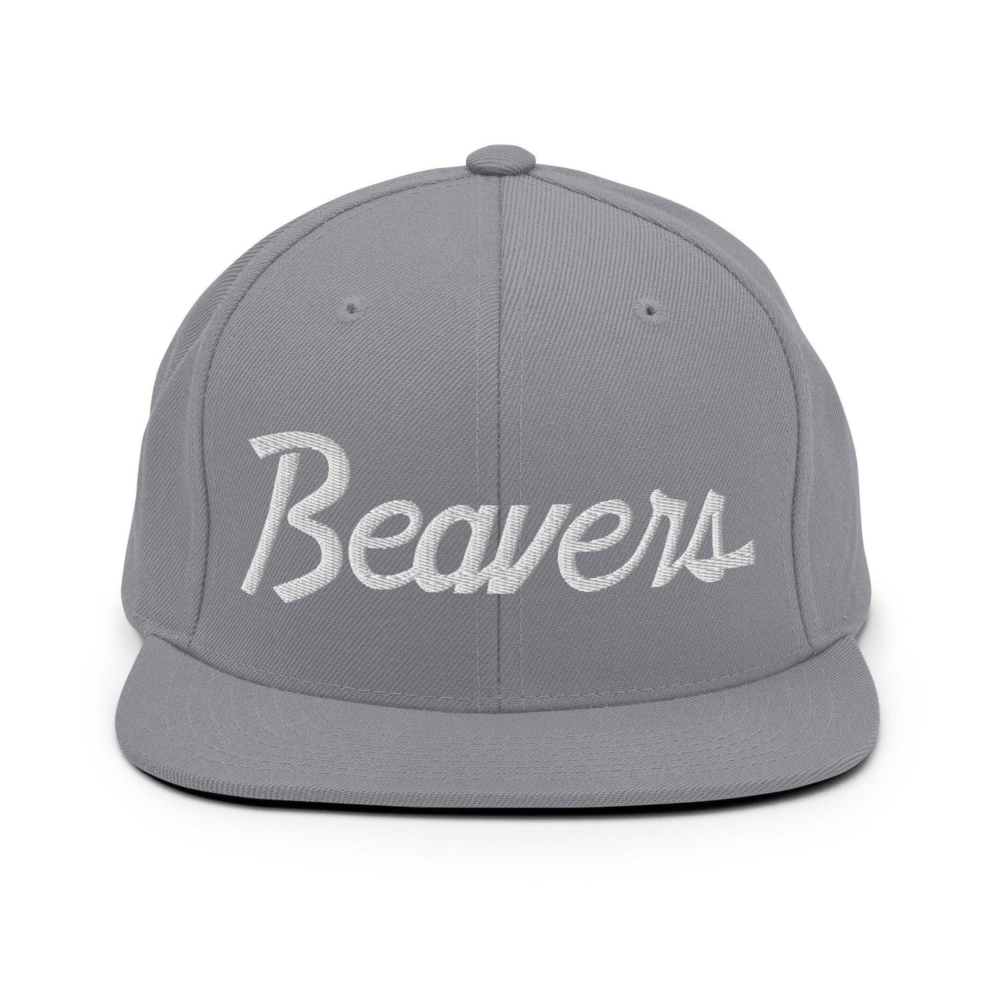 Beavers School Mascot Script Snapback Hat Silver