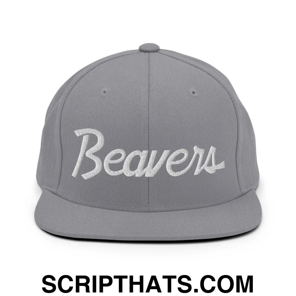 Beavers School Mascot Script Snapback Hat Silver