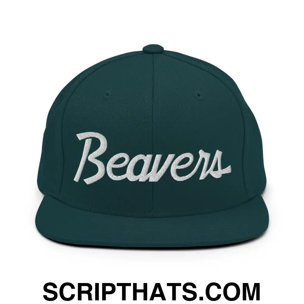 Beavers School Mascot Script Snapback Hat Spruce