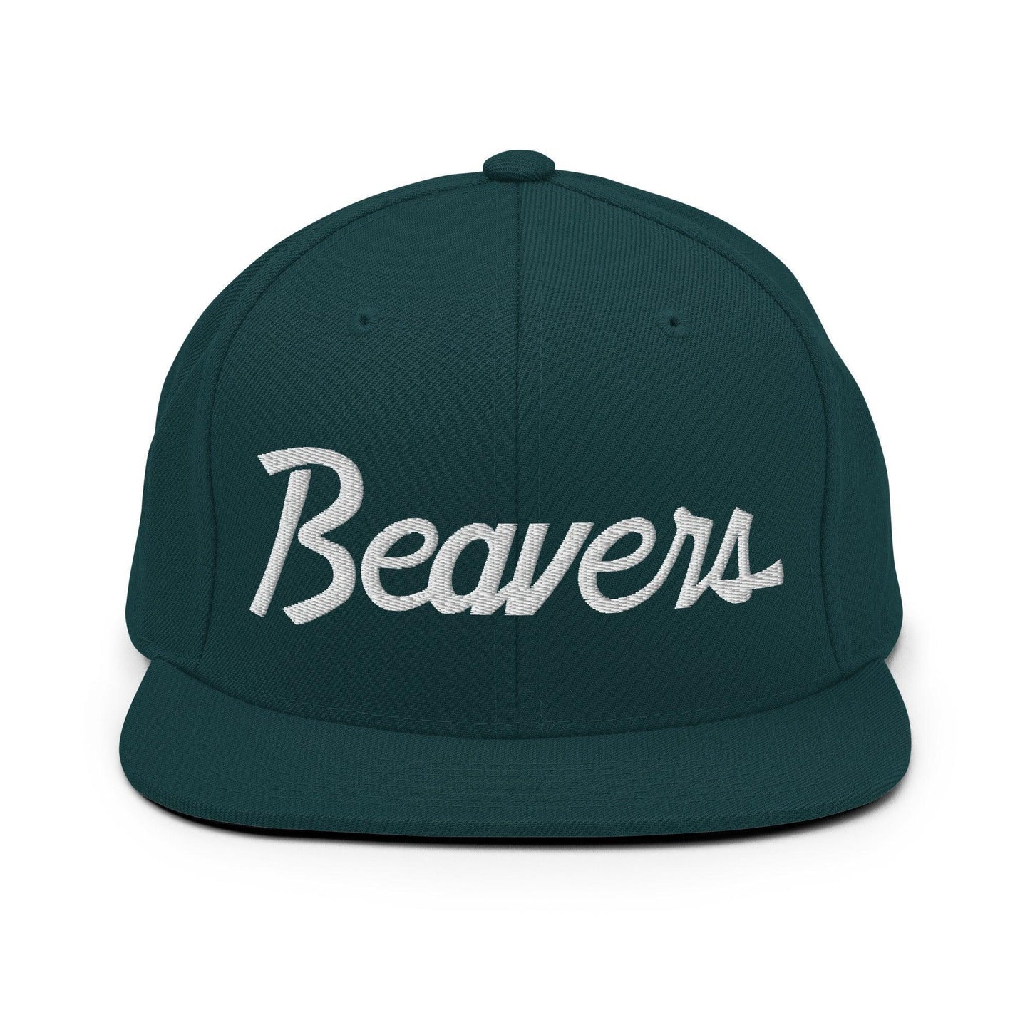 Beavers School Mascot Script Snapback Hat Spruce