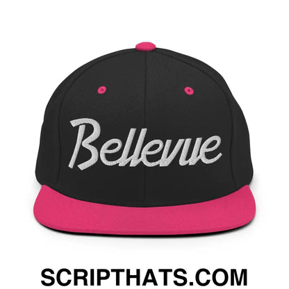 Bellevue Script Snapback Hat Black Neon Pink