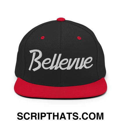 Bellevue Script Snapback Hat Black Red