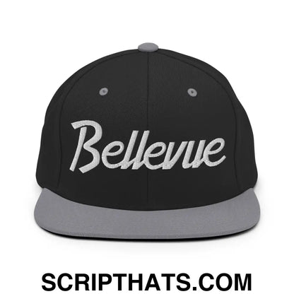 Bellevue Script Snapback Hat Black Silver