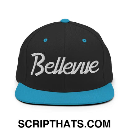 Bellevue Script Snapback Hat Black Teal