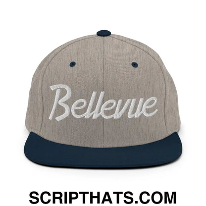 Bellevue Script Snapback Hat Heather Grey Navy