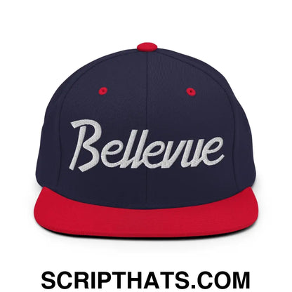 Bellevue Script Snapback Hat Navy Red