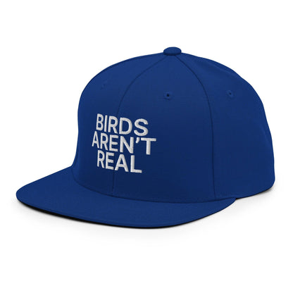 Birds Aren't Real Embroidered Flat Bill Brim Snapback Hat Royal Blue