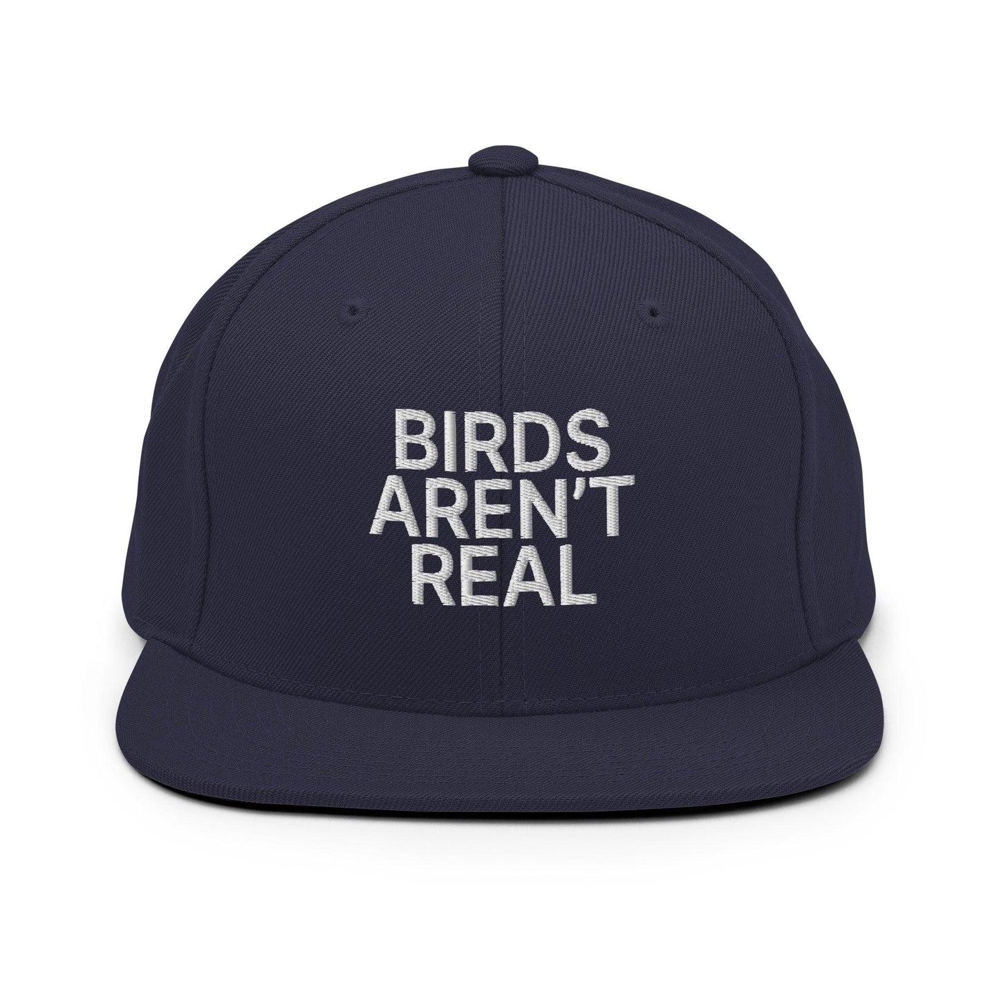 Birds Aren't Real Embroidered Flat Bill Brim Snapback Hat Navy