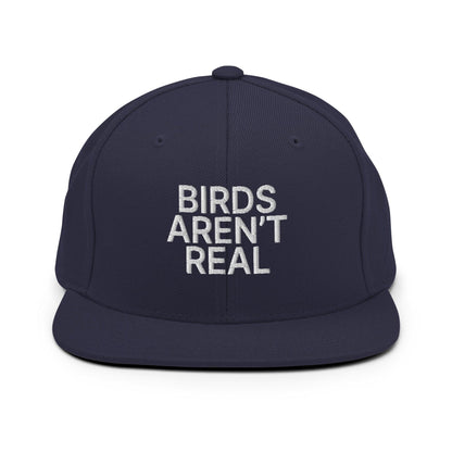 Birds Aren't Real Embroidered Flat Bill Brim Snapback Hat Navy