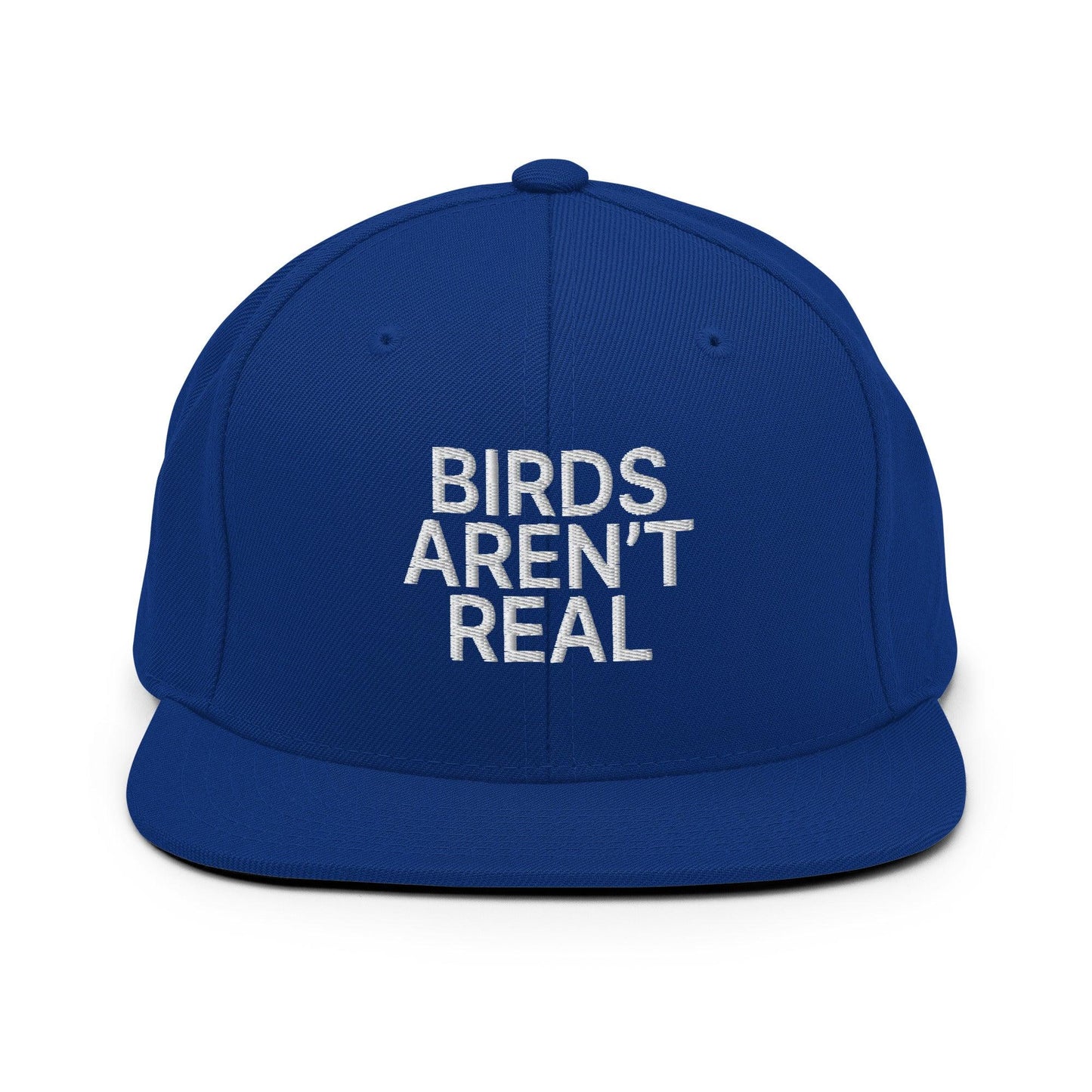 Birds Aren't Real Embroidered Flat Bill Brim Snapback Hat Royal Blue