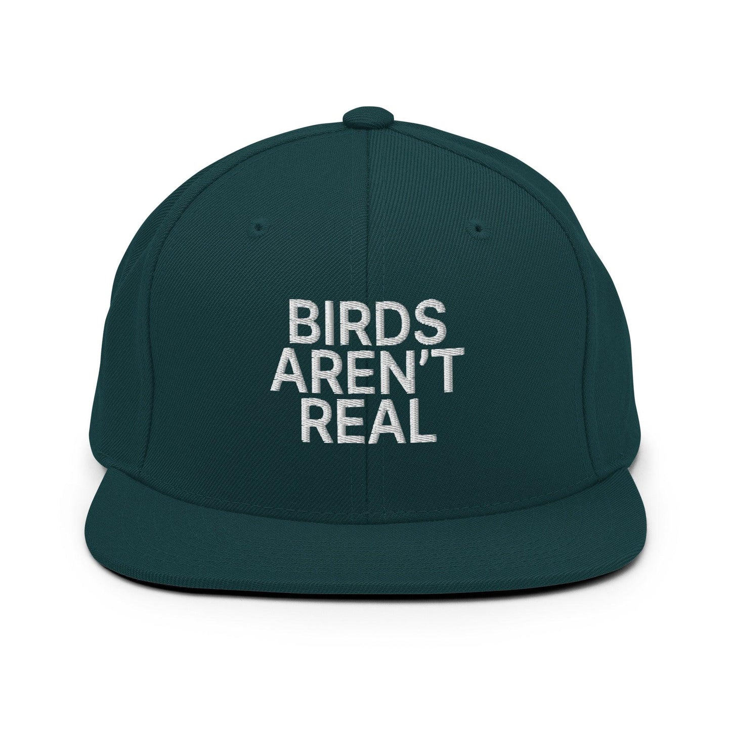 Birds Aren't Real Embroidered Flat Bill Brim Snapback Hat Spruce