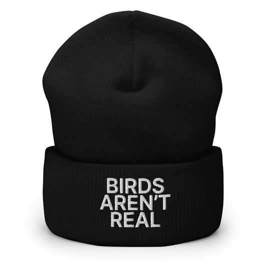 Birds Aren't Real Embroidered Knit Cuffed Beanie Black