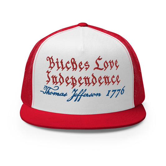 Bitches Love Independence 4th of July Funny Snapback Trucker Hat Red White Red