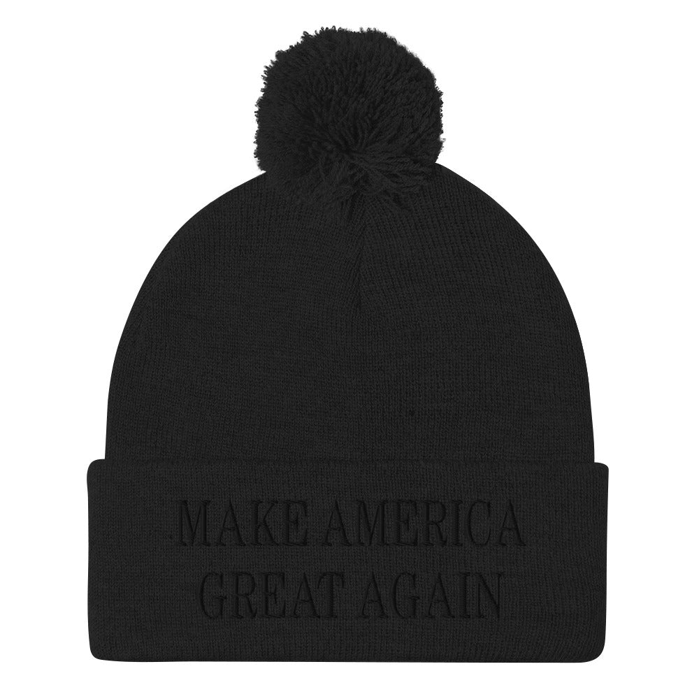 Blacked Out Make America Great Again MAGA Knit Pom Pom Beanie Black