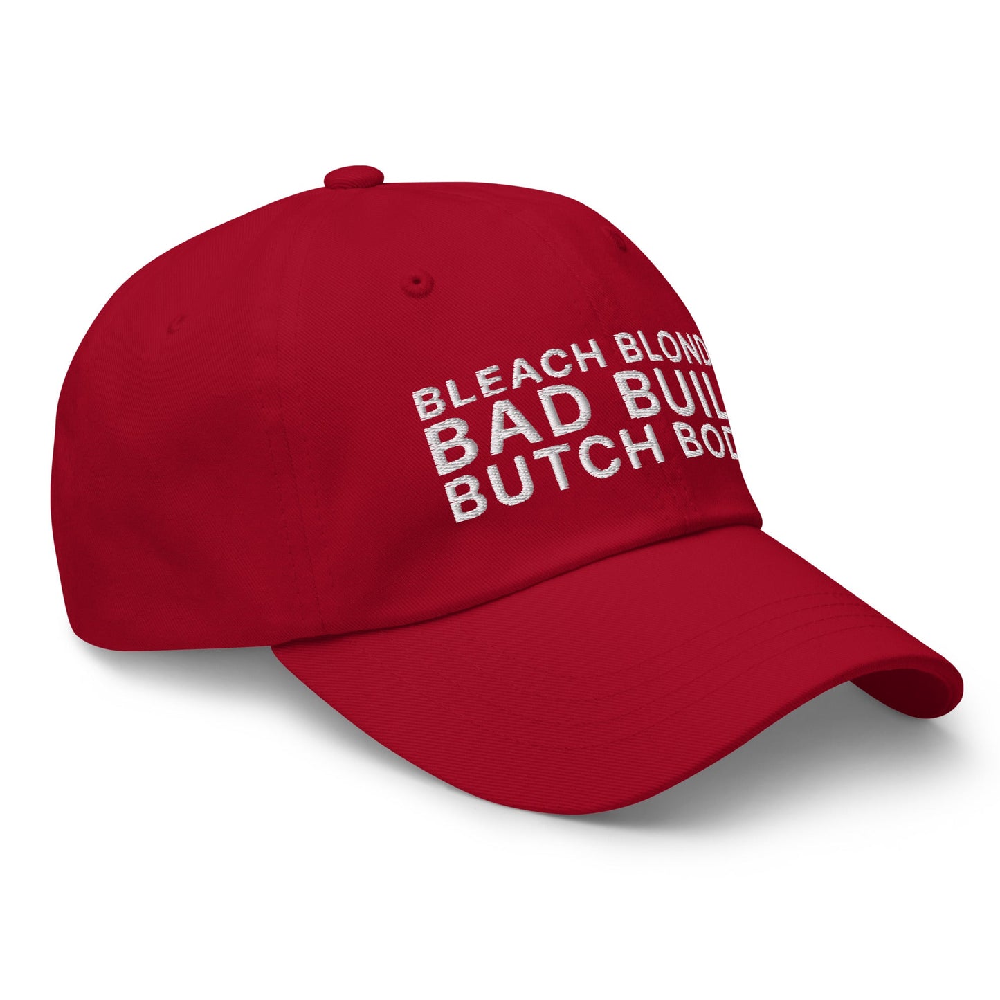 Bleach Blonde Bad Built Butch Body Dad Hat Cranberry