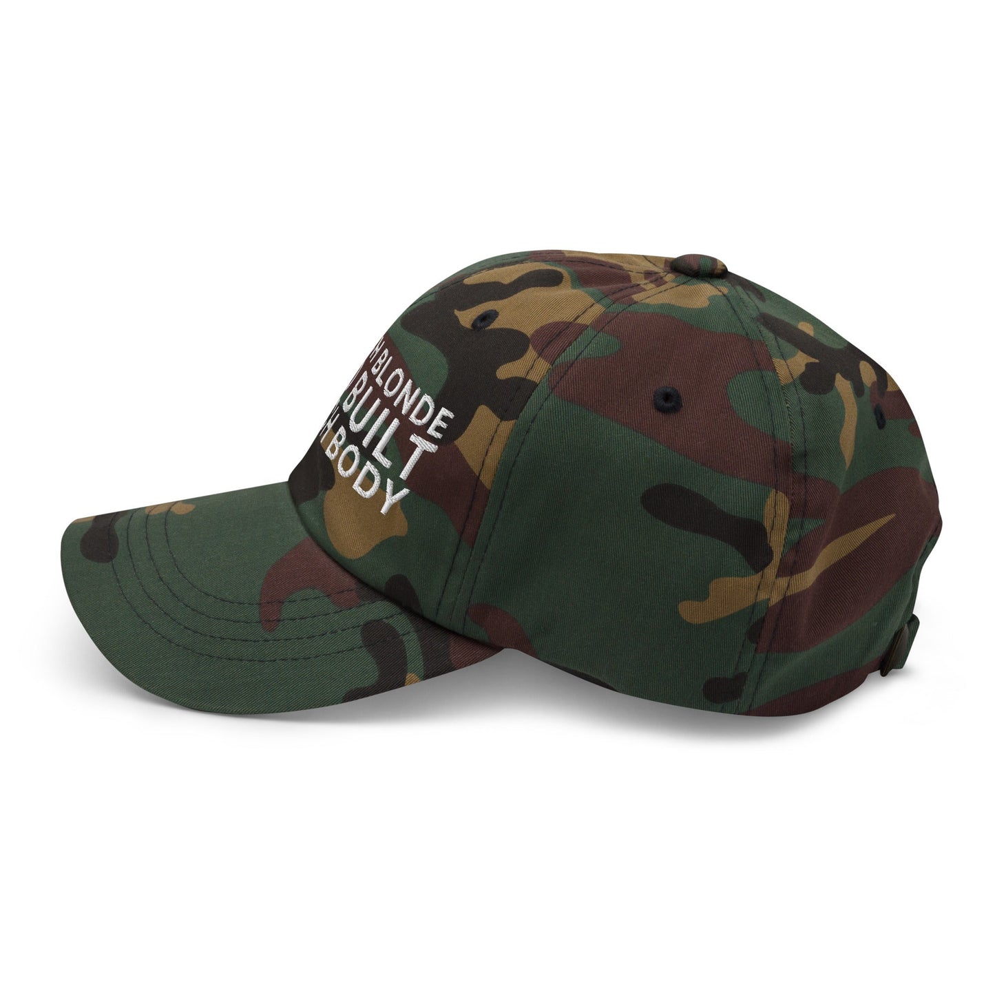 Bleach Blonde Bad Built Butch Body Dad Hat Green Camo