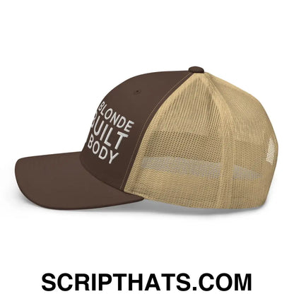 Bleach Blonde Bad Built Butch Body Dad Retro Trucker Hat Brown Khaki