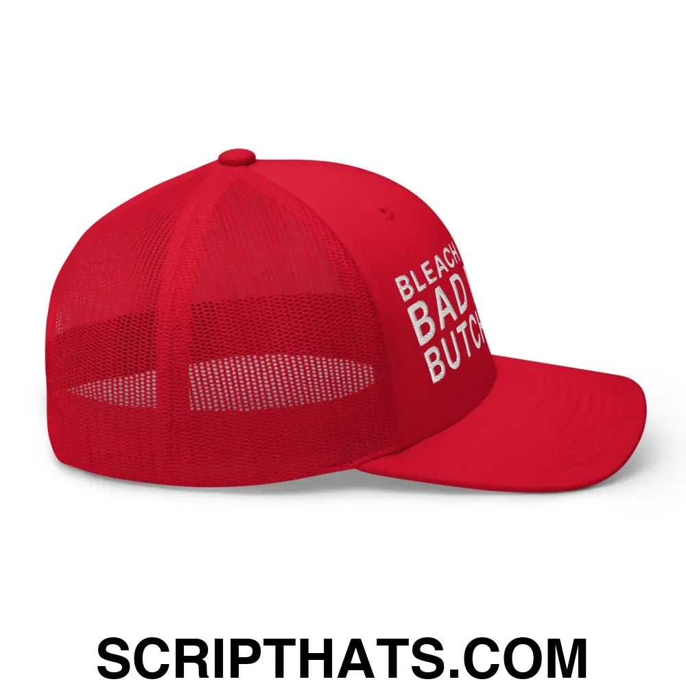 Bleach Blonde Bad Built Butch Body Dad Retro Trucker Hat Red