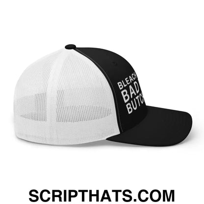 Bleach Blonde Bad Built Butch Body Dad Retro Trucker Hat Black White